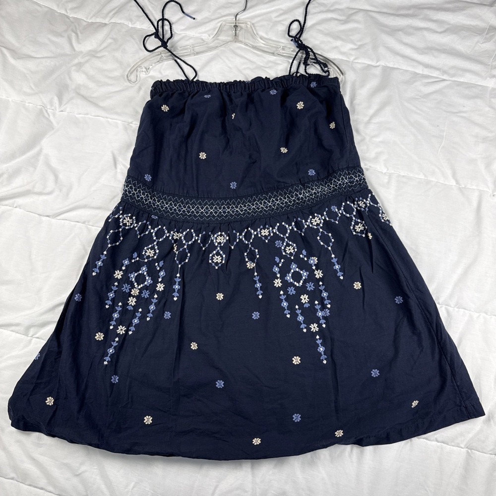 Abercrombie Summer Sun Dress SZ Med Dual Tie Straps Embroidered Boho Cotton